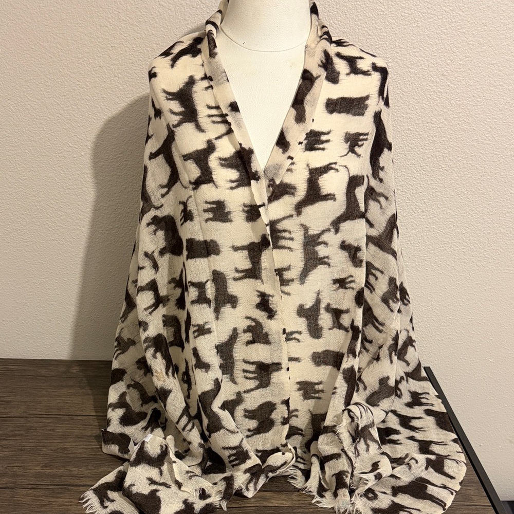 Sarah Stewart Doggies Print Shawl 100% Wool Dog Lovers Lightweight Boho Abstract